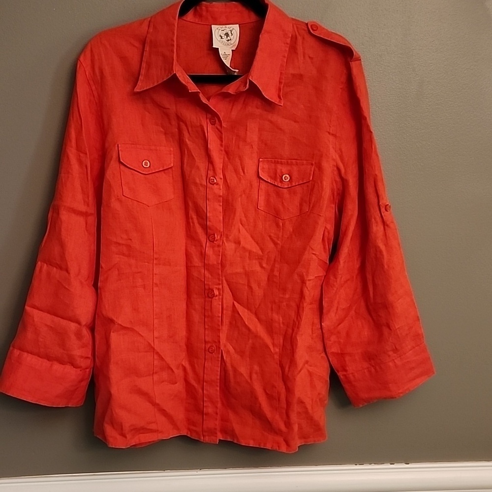 NWT Chaus Organic Red Linen Shirt